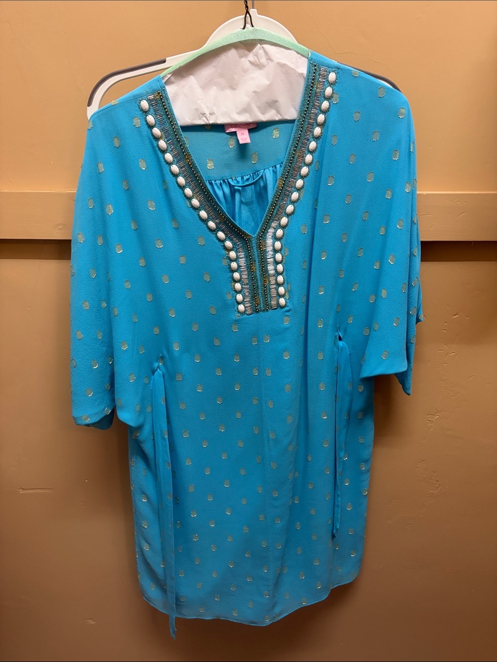 Lilly Pulitzer Turquoise Beaded V-Neck Tunic